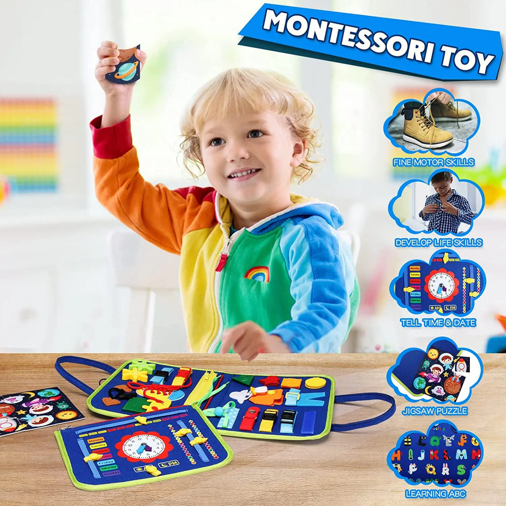 Montessori Busy Board for Toddlers Sensory Toy Preschool Learning Educational Travel Activities for Toddlers Fine Motor Skills